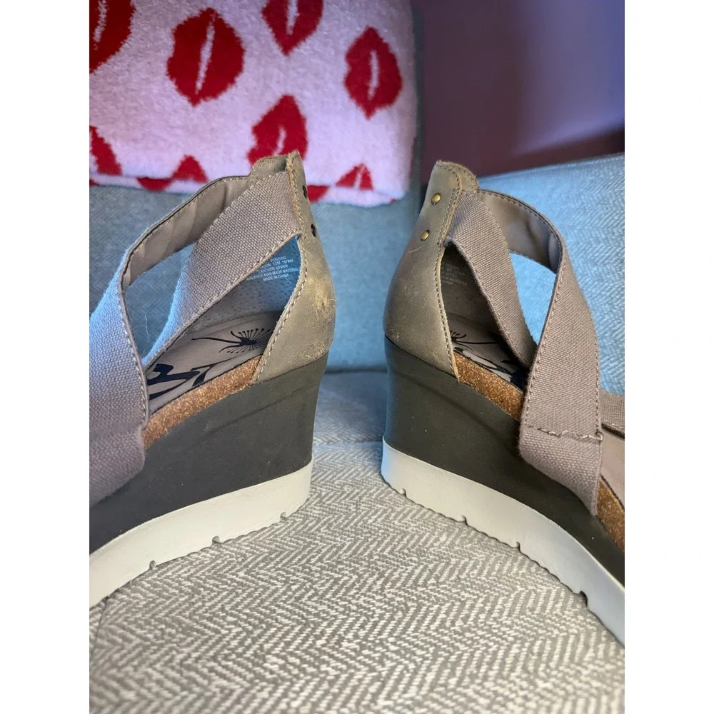 OTBT Half Moon Taupe Leather Elastic Platform Wedge Sandals Womens 10M